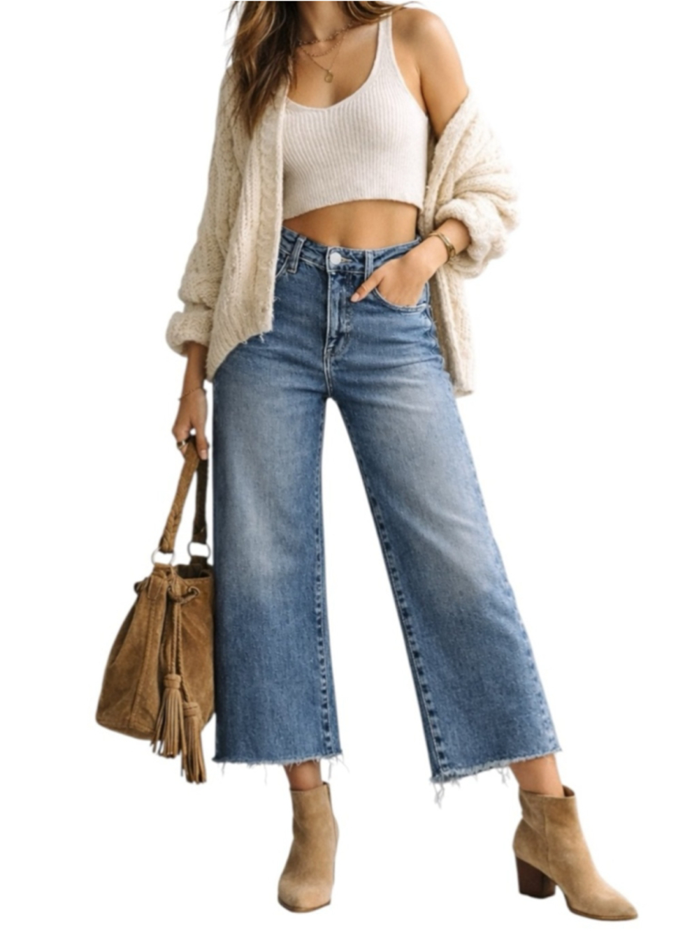 RFM High Rise Wide‎ Leg Crop Jeans Raw Hem Vintage Wash Denim 25 NWT